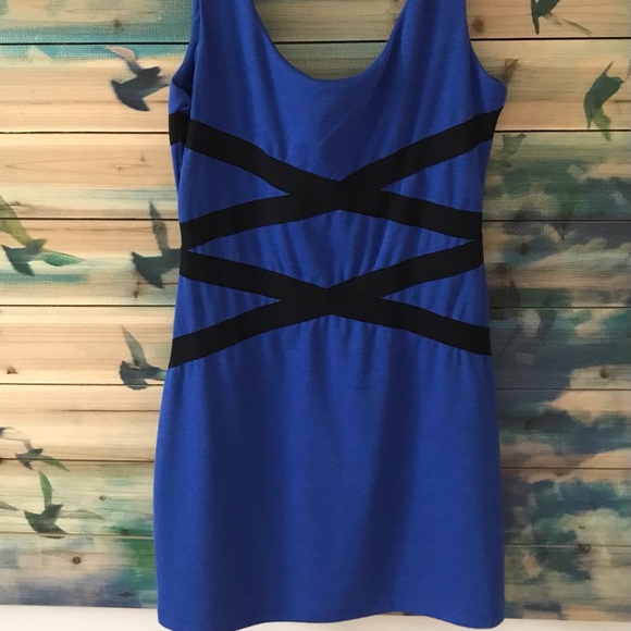 Royal Blue Tank Style Dress with Black Criss Cross Banding Detail Back Zipper - Picture 1 of 6